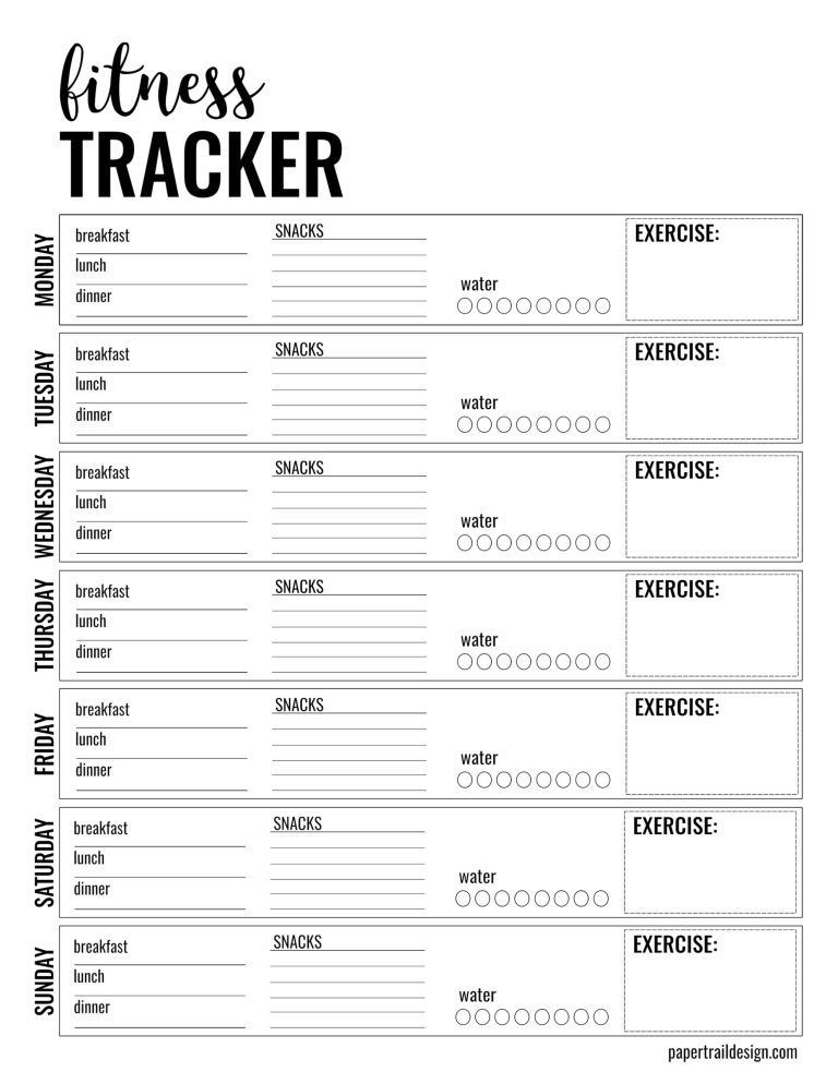 Health & Fitness Tracker Free Printable Planner Page | Paper Trail Design -   fitness Planner pages