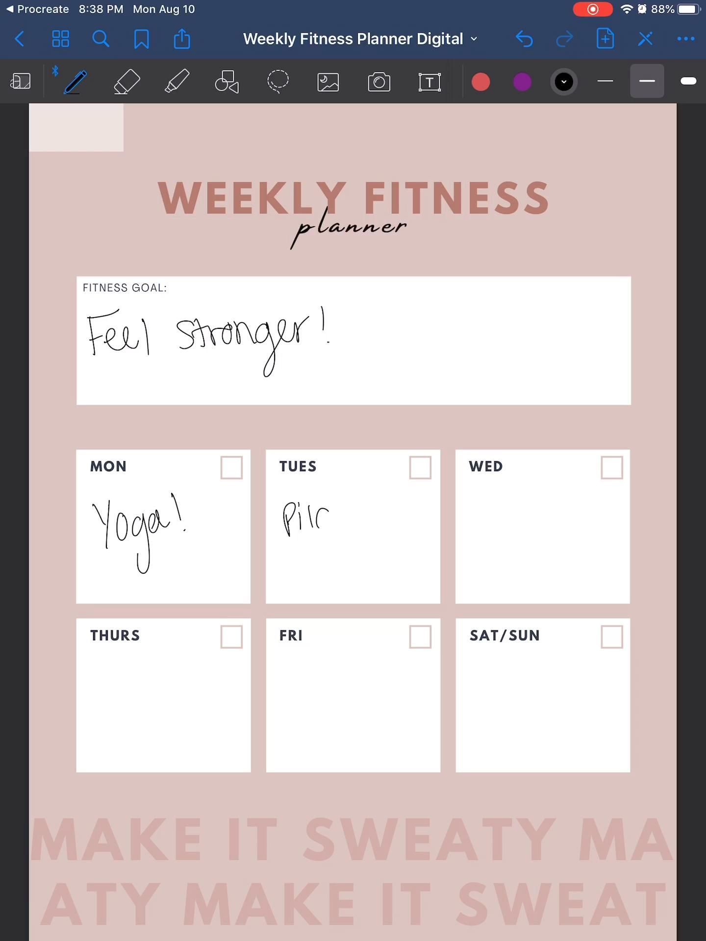 Weekly Fitness Planner  - Great for Goodnotes and iPad Planning -   fitness Planner pages