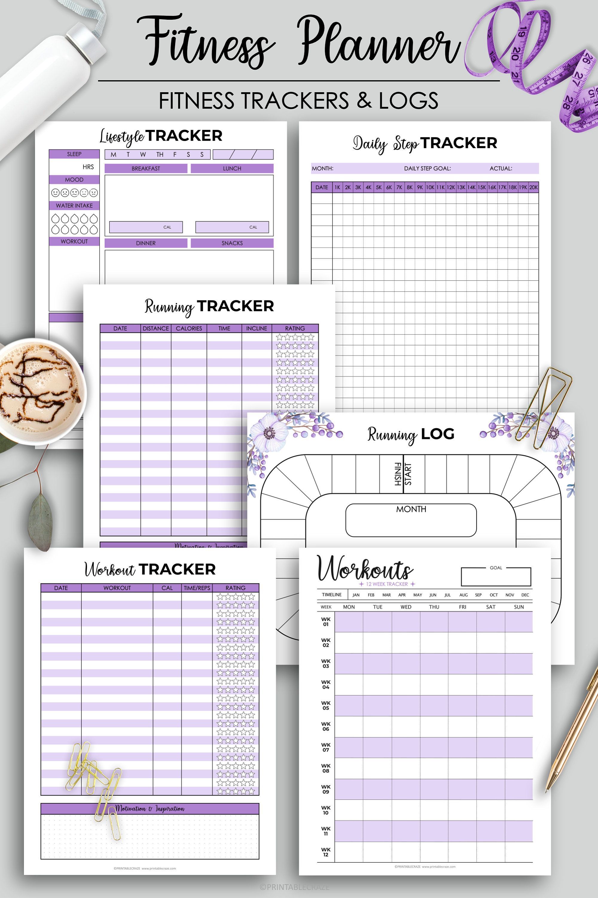 Fitness Planner Printable Weight Loss Health Planner Fitness Journal Workout Log Food Diary Calorie Tracker Daily Weight Loss Step Tracker -   fitness Planner pages