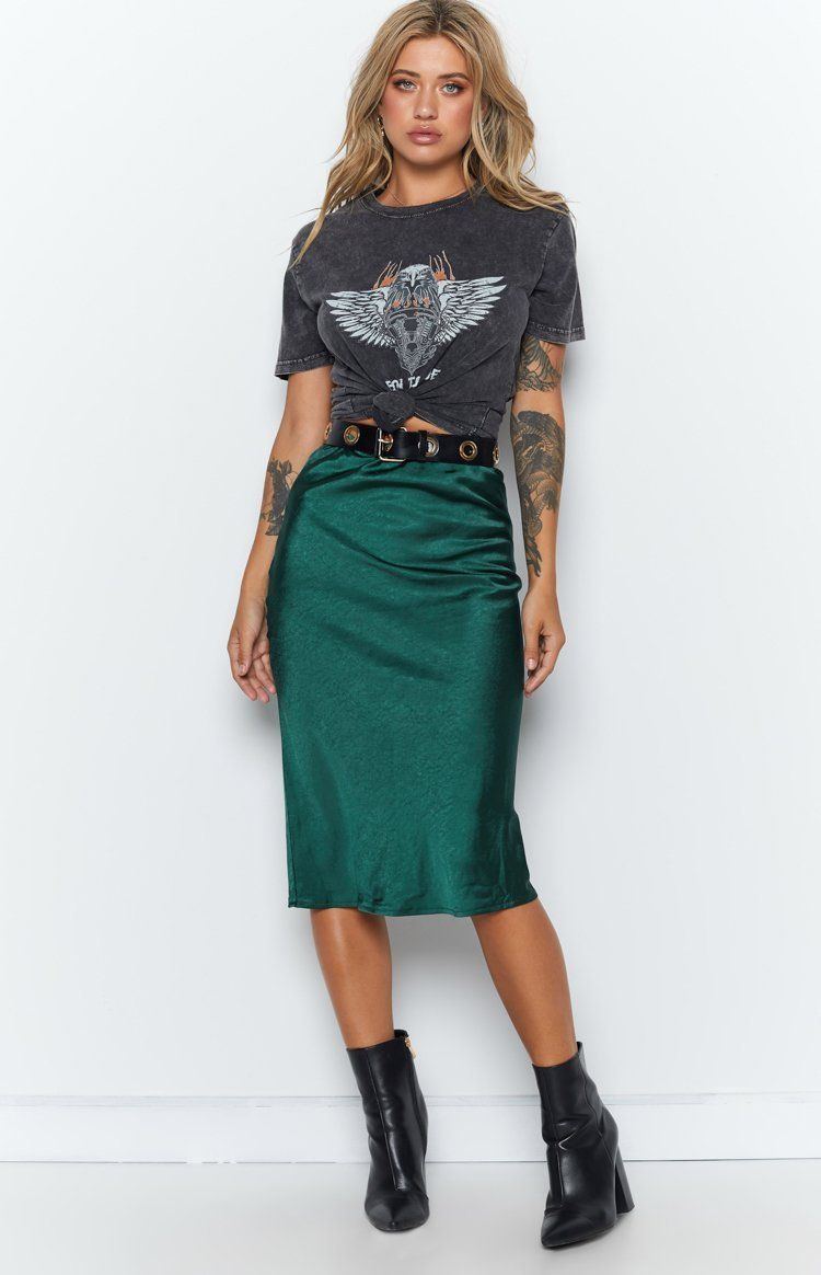 Trisha Midi Skirt Emerald - 8 -   style 2019 rock