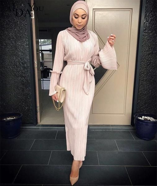 Muslin Robe Muslim Long Sleeve Tassel Belt Dress Saudis Abaya Dubai turkish Design  Ramadan Arab Islamic Prayer -   style Indie hijab