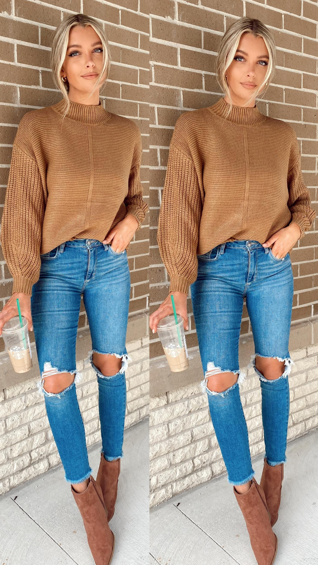 camel mock neck knit sweater fall style outfit idea | dottie couture -   style Outfits spring