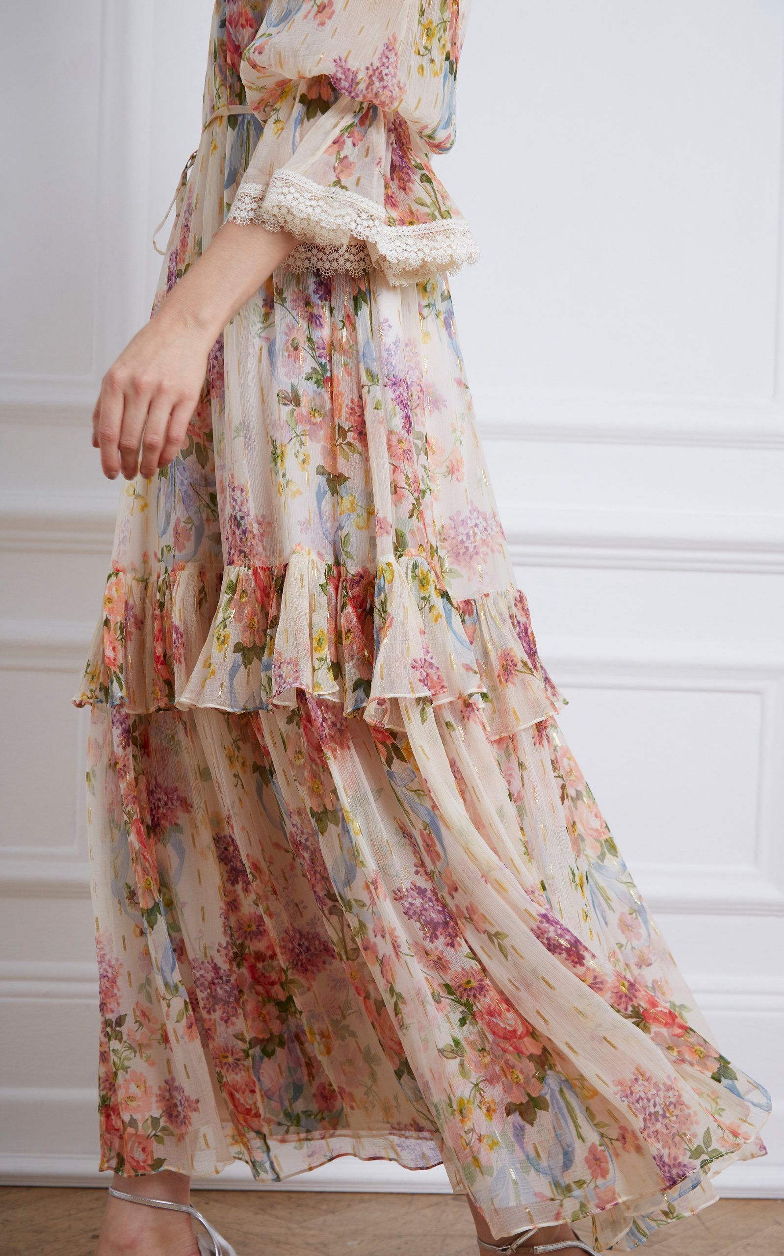 Needle & Thread Floral Diamond Chiffon Gown -   style Romantic dress