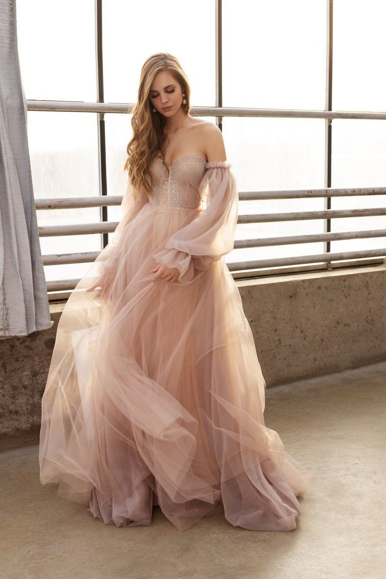 Tulle wedding dress, sweetheart bridal gown, bohemian nude dress, prom or ball romantic dress -   style Romantic dress