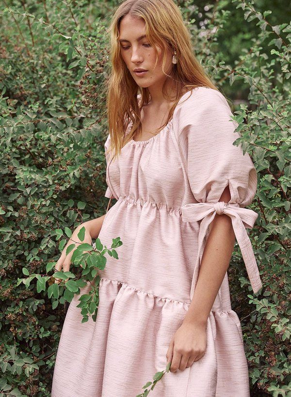 Eliza Faulkner Brocade Puff Sleeve Dress - Pink -   style Romantic dress