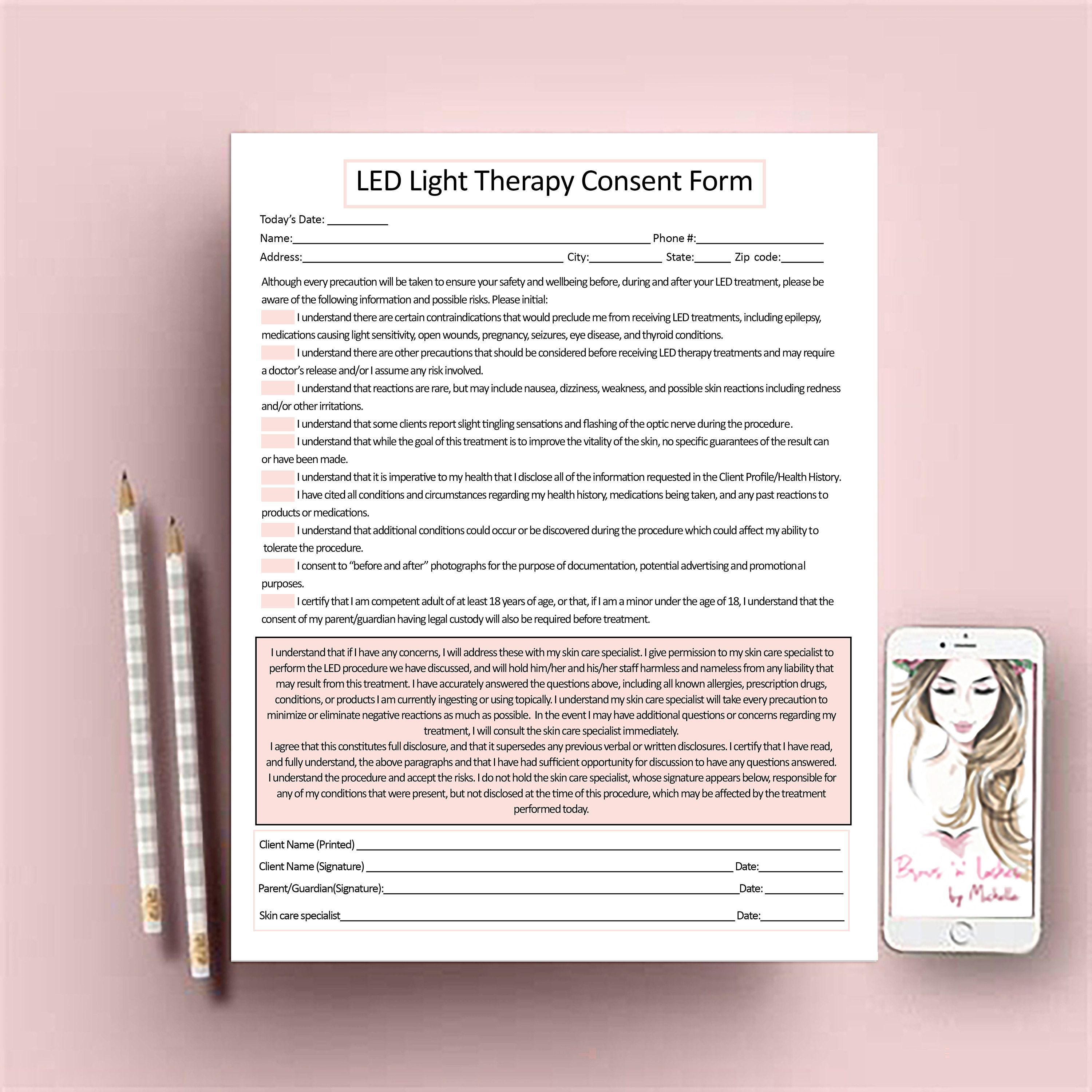 LED Light Therapy Form, Light Therapy Forms, Esthetician Consent Forms, Client Information Form, Client Intake, Skin Care Consultation Forms -   13 beauty Therapy advertising ideas