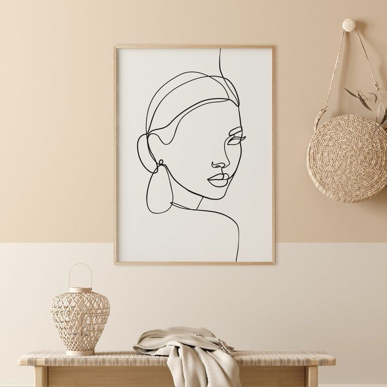 Single line woman face PRINTABLE wall art, Line drawing face, Female beauty poster, One line abstract face artwork, Fine art print, Modern -   16 beauty Drawings faces ideas