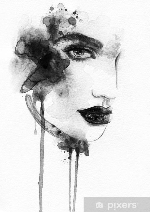 Beautiful woman face. watercolor illustration Wall Mural • Pixers - We live to change -   16 beauty Drawings faces ideas