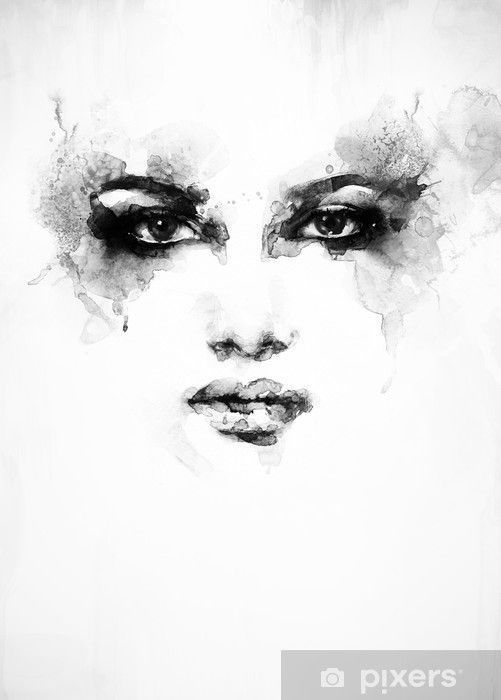 Beautiful woman face. watercolor illustration Wall Mural • Pixers - We live to change -   16 beauty Drawings faces ideas