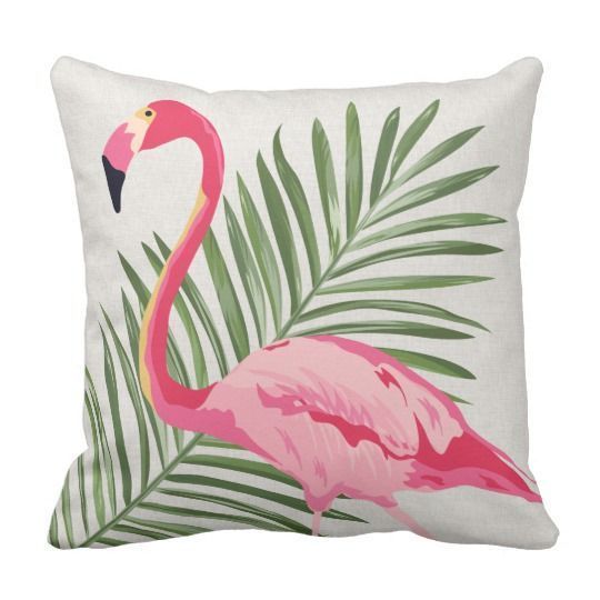 Tropical Pink Flamingo and Palm Leaves Throw Pillow -   16 diy Pillows tumblr ideas