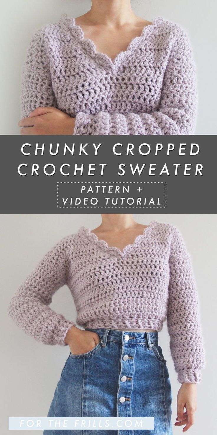 Super Chunky Crochet Sweater with Scallop V-neck! Crochet pattern + video tutorial -   17 diy Clothes sweater ideas