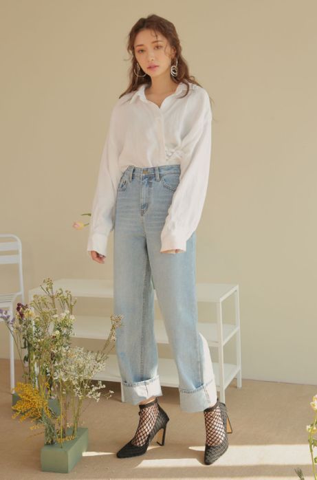 [Stylenanda] Faded Wide-Leg Jeans -   17 korean style Women ideas