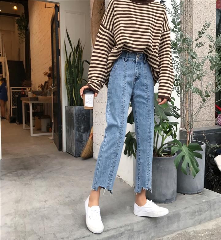 Jeans Woman High Waist Loose Buttons Korean Style Wide Leg Trousers Students Causal High Quality Ripped Denim Female Jean Simple -   17 korean style Women ideas