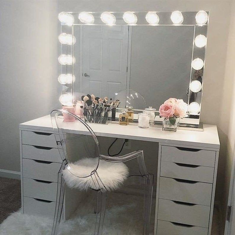 Hollywood Makeup Vanity Mirror with Lights-Impressions Vanity Makeup Vanity Reflection Pro Vanity Mirror with Dimmer Lights and Stand -   18 beauty Bar in bedroom ideas