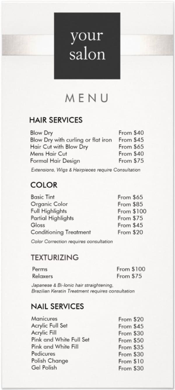 39 Popular Hair Salon Services (Menu & Price List) -   18 beauty Salon price list ideas