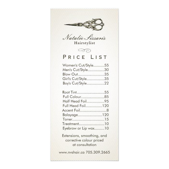 Price List | Antique Scissor Vintage Hair Salon #2 Rack Card | Zazzle.com -   18 beauty Salon price list ideas