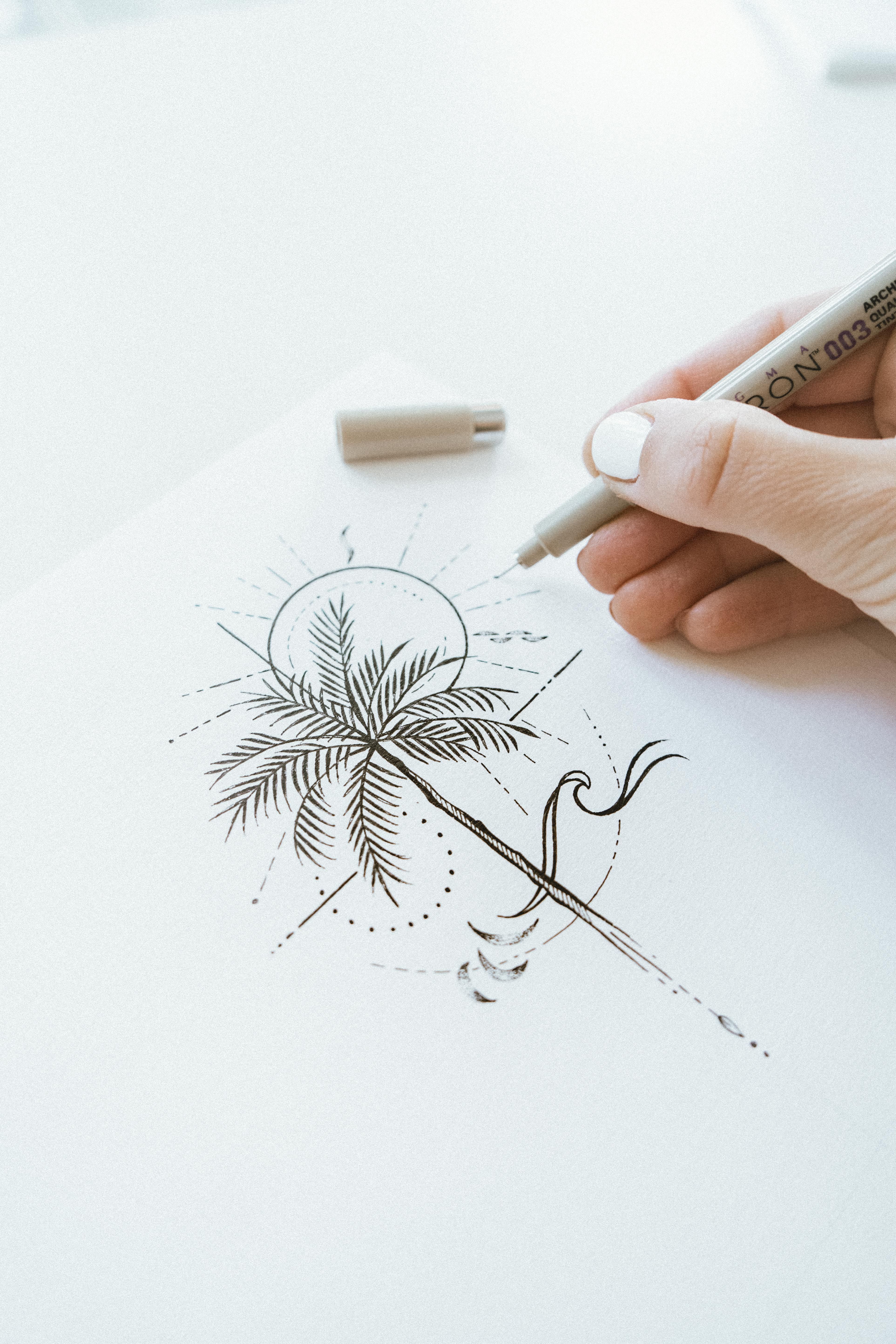 Palm tree delicate line-drawing artwork perfect for small tiny tattoo idea for travel lovers -   19 beauty Words tattoo ideas