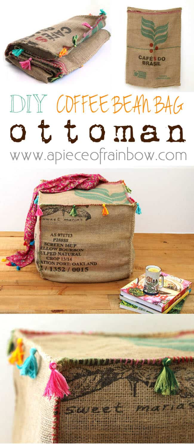 DIY Burlap Coffee Bag Ottoman - A Piece Of Rainbow -   19 diy Bag decoration ideas