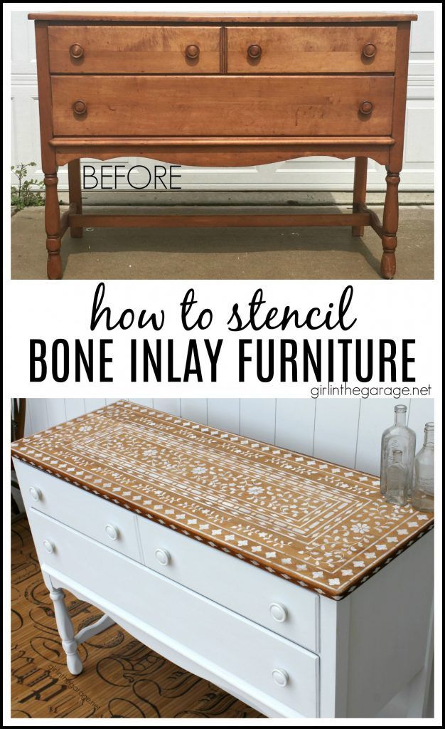 How to Stencil Bone Inlay Furniture - Girl in the Garage -   19 diy Furniture restoration ideas