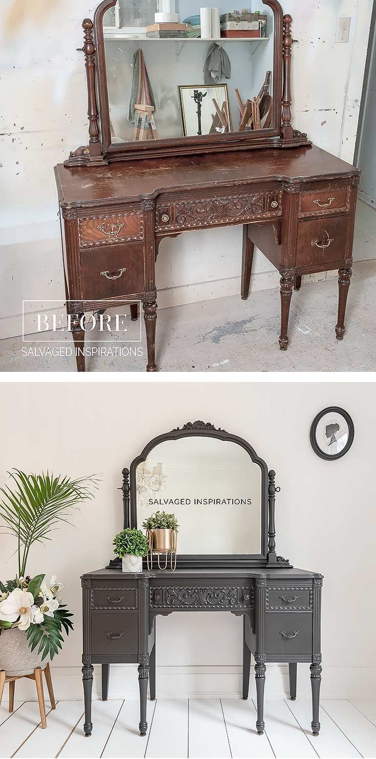 Coffee Bean Vintage Vanity Makeover | Salvaged Inspirations -   19 diy Furniture restoration ideas