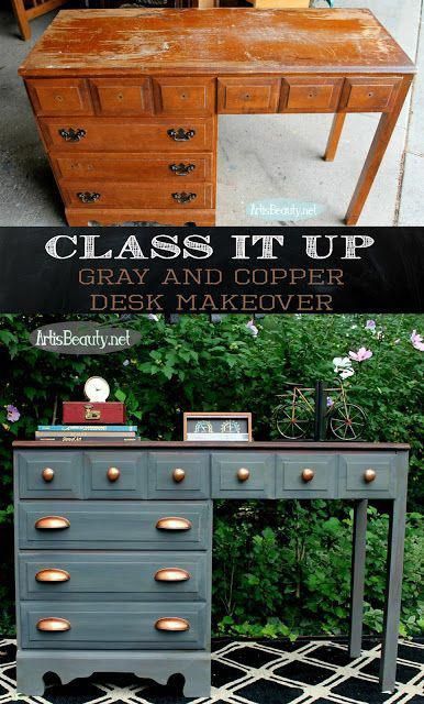 Gray and Copper Desk Makeover ~The Fab Furniture Flippin' Contest -   19 diy Furniture restoration ideas