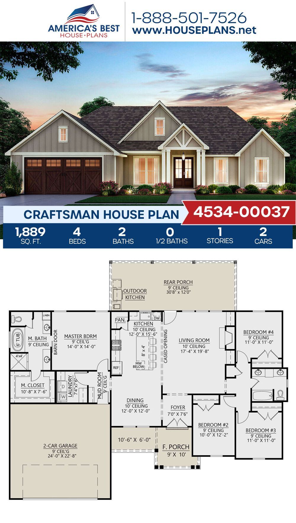 Craftsman House Plan 4534-00037 -   19 diy House blueprints ideas