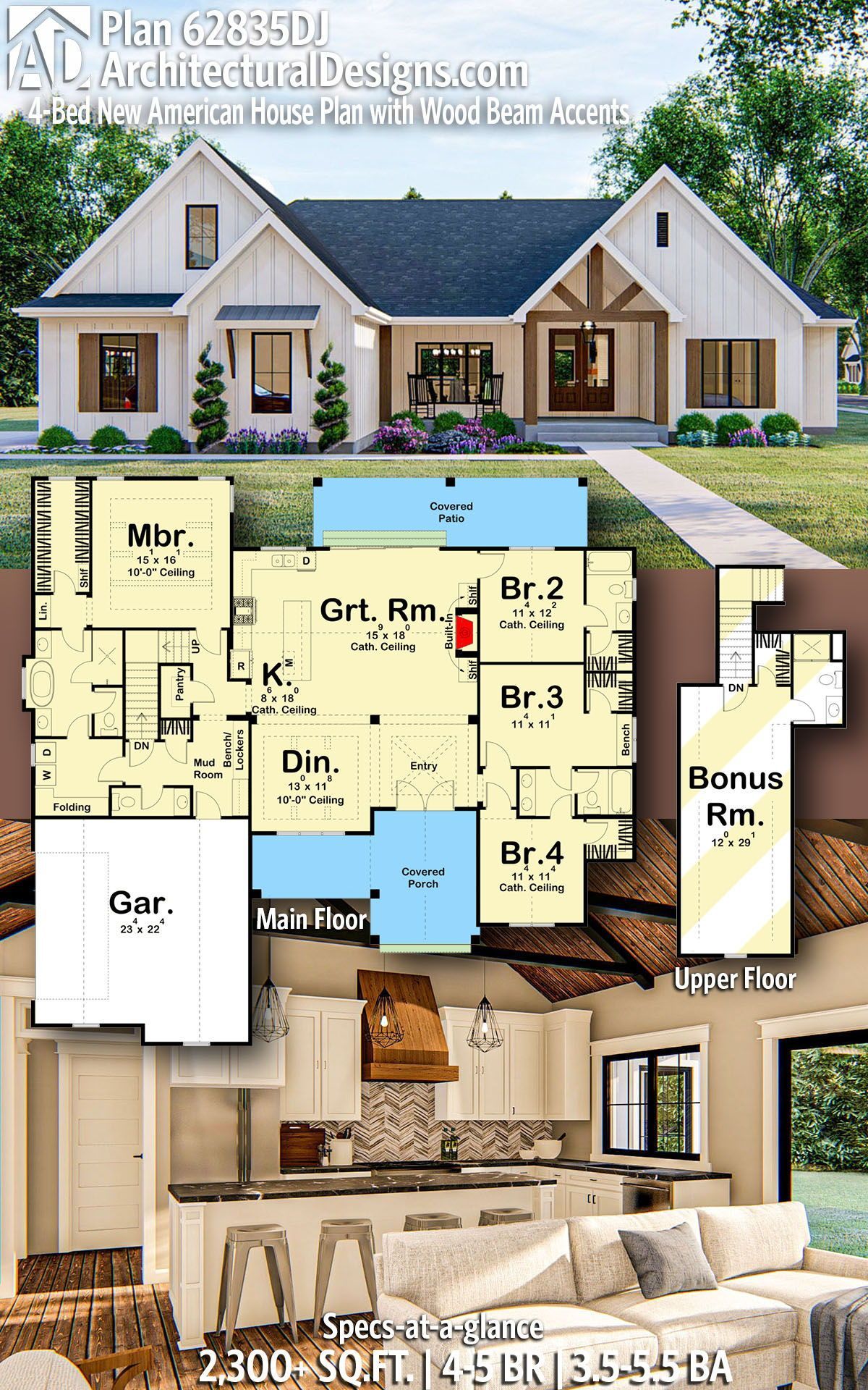 Plan 62835DJ: 4-Bed New American House Plan with Wood Beam Accents -   19 diy House blueprints ideas