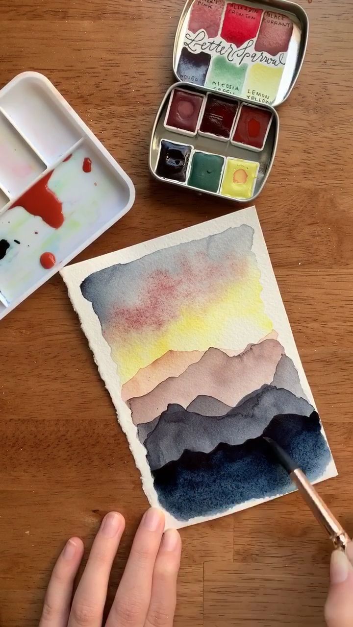 Watercolor mountain sunset  -   19 diy House painting ideas