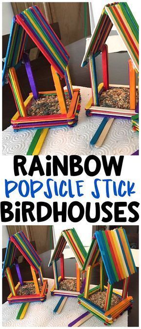 Rainbow Popsicle Stick Birdhouses - Crafty Morning -   19 diy Kids spring ideas