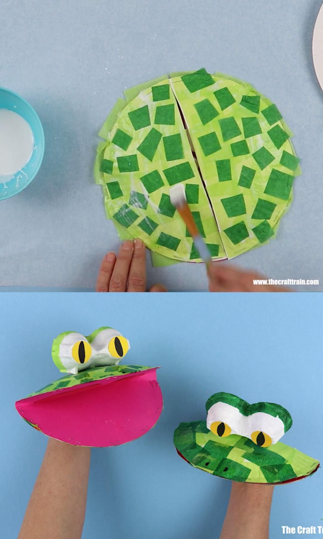 paper plate frog puppet -   19 diy Kids spring ideas