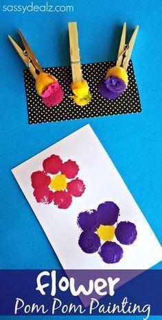 Flower Pom Pom Painting Craft for Kids - Sassy Dealz -   19 diy Kids spring ideas
