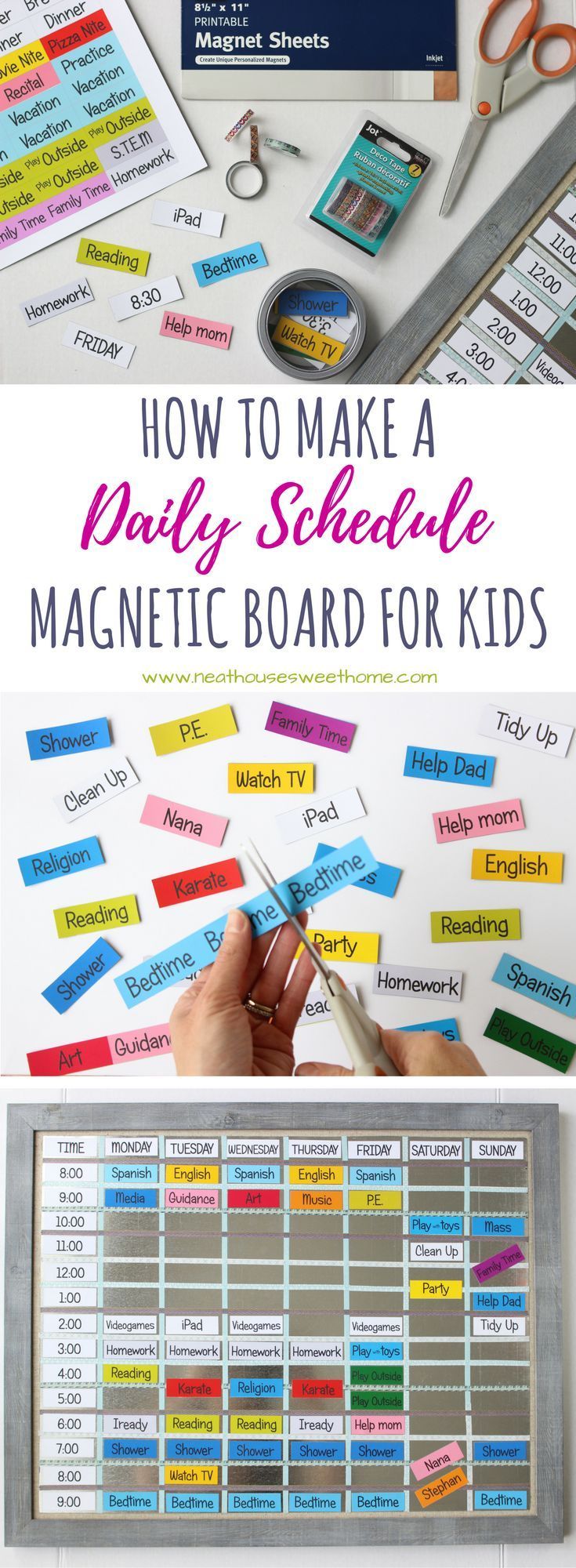 DIY Magnetic Board Schedule for Kids - Full Tutorial -   19 diy Organization for kids ideas