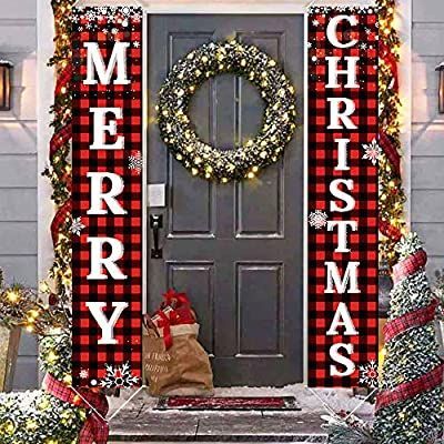 Ivenf Christmas Porch Sign Set Red Black Buffalo Banners, Xmas Hanging Decorations for Home Outdoor Indoor Wall Front Door Decor -   16 xmas decorations outdoor the doors ideas