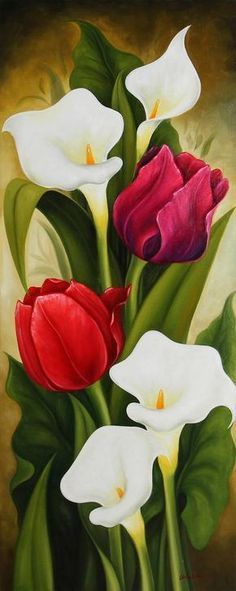 'Tulips and Calla Lilies II' -   17 beauty Life painting ideas