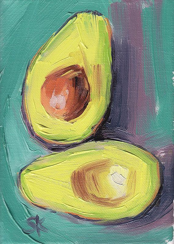 green avocado kitchen art oil painting giclee print // 5x7 // Avocado Connection 1 // Aqua Collection -   17 beauty Life painting ideas
