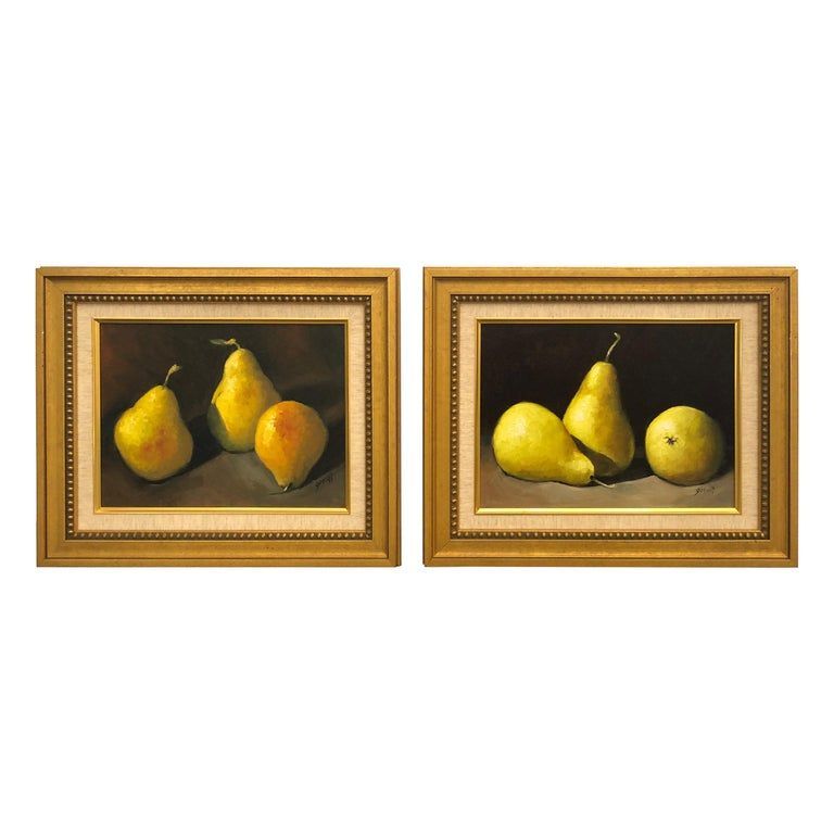 Pair Of Beautiful Realist Still Life Paintings Of Pears -   17 beauty Life painting ideas