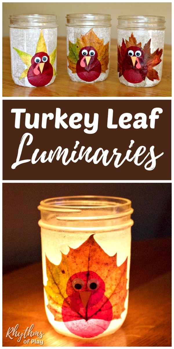 Thanksgiving Turkey Leaf Mason Jar Lanterns | Rhythms of Play -   17 diy thanksgiving centerpieces for kids ideas