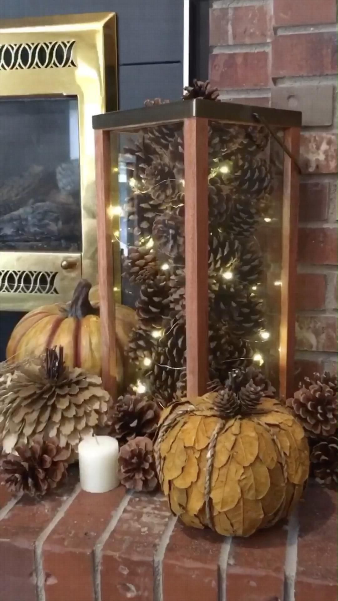 Pinecone & Fairy Light Lantern -   17 diy thanksgiving decorations ideas