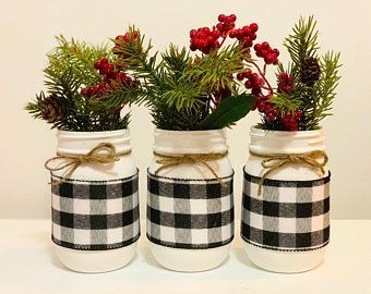 Rustic Christmas Candlesticks Farmhouse Christmas Candles | Etsy -   17 fabric crafts christmas mason jars ideas