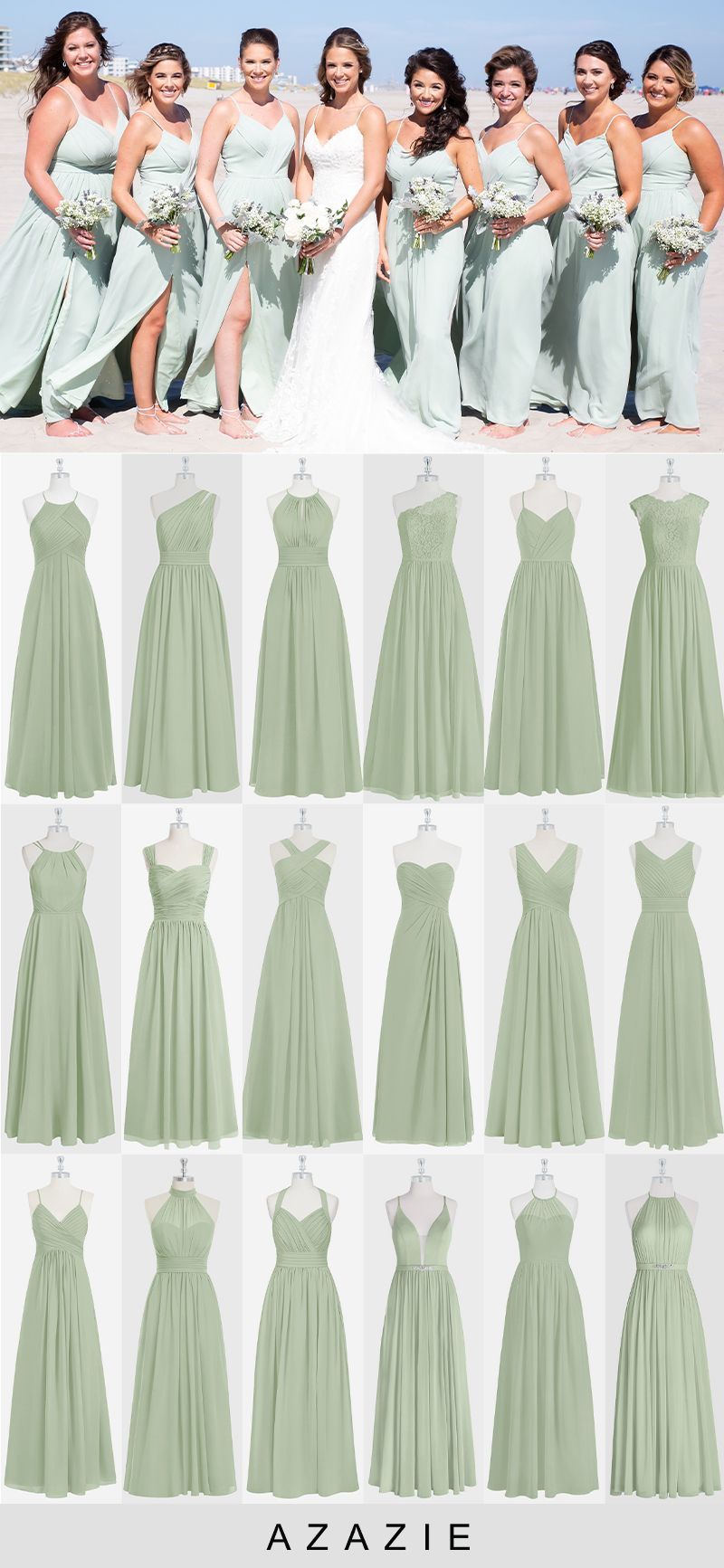 Azazie Dusty Sage Bridesmaid Dresses -   17 sage green wedding party ideas