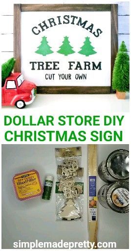 DOLLAR TREE DIY Farmhouse Christmas Tree Sign - Dollar Tree Christmas Sign, DIY Farmhouse Sign -   18 diy christmas decorations dollar tree 2020 ideas