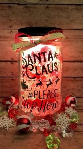Santa Claus please stop here... color changing mason jar light with remote control. -   18 diy Christmas mason jars ideas