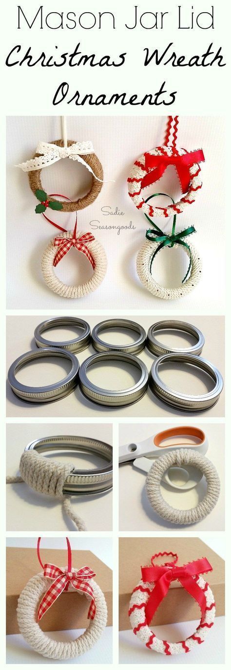 DIY Christmas Wreath Ornament from a Repurposed Mason Jar Lid -   18 diy Christmas mason jars ideas