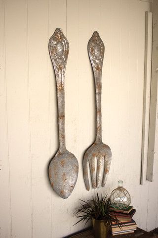 Kalalou Large Metal Fork And Spoon Wall Decor - Set Of 2 -   18 farmhouse decorations for above kitchen cabinets ideas