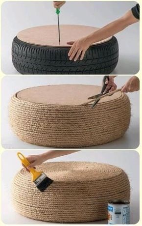Transform An Old, Leftover Tire Into The Perfect Living Room Addition With This Ottoman Tutorial -   18 home decor diy crafts bedrooms ideas