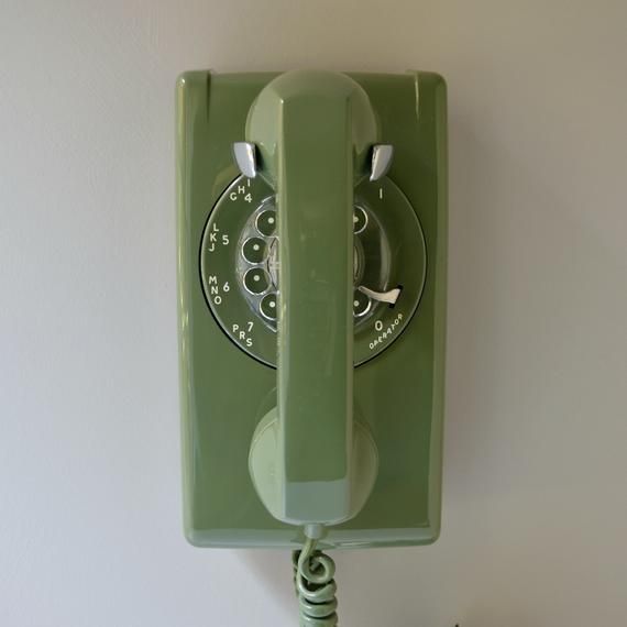 Rotary wall phone; working wall phone; green rotary dial wall telephone; wall mount retro telephone; -   18 sage green aesthetic vintage wallpaper ideas