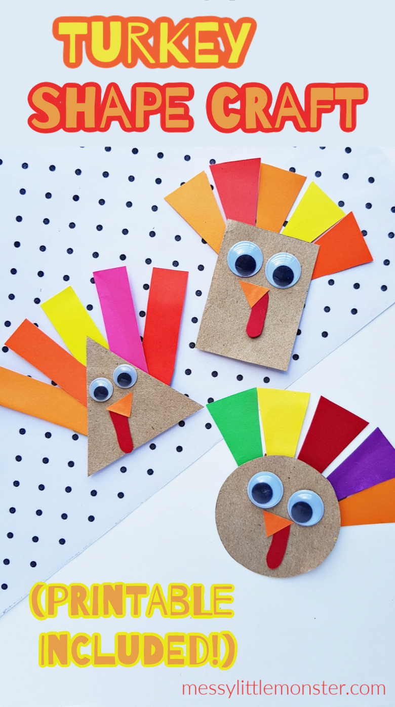 Shape Turkey Craft (template included) -   18 thanksgiving crafts for kids toddlers ideas