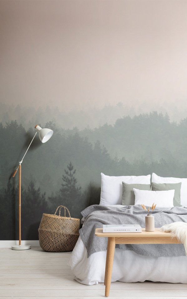 Peach & Green Pastel Ombre Forest Wallpaper Mural -   19 beauty Wallpaper living room ideas