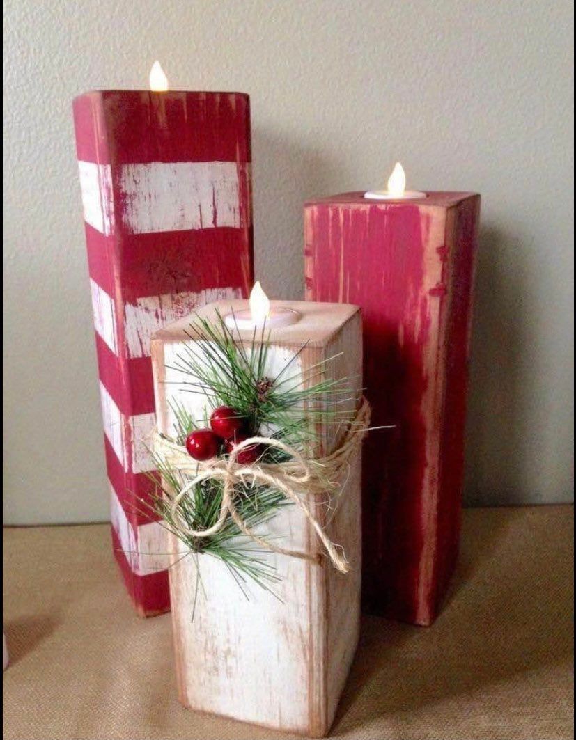 Wood block candle holder Christmas Decor Rustic | Etsy -   19 christmas ideas