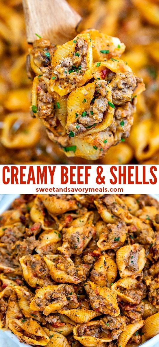 Creamy Beef and Shells [Video] - Sweet and Savory Meals -   19 dinner recipes easy quick ideas